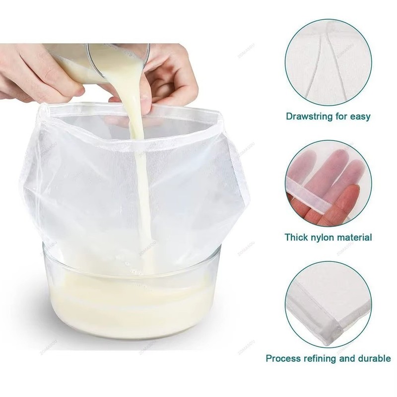 Fine Mesh Fabric Strainer Filter Bag Nut Milk Reusable Bag Cheese Cloth Kitchen gallery