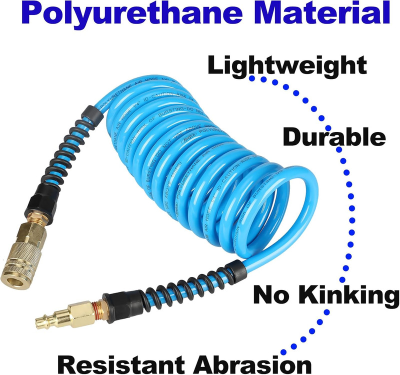 Keepro Polyurethane Recoil Air Hose, 1/4 Inch ID by 10 Feet Long Air Compressor gallery
