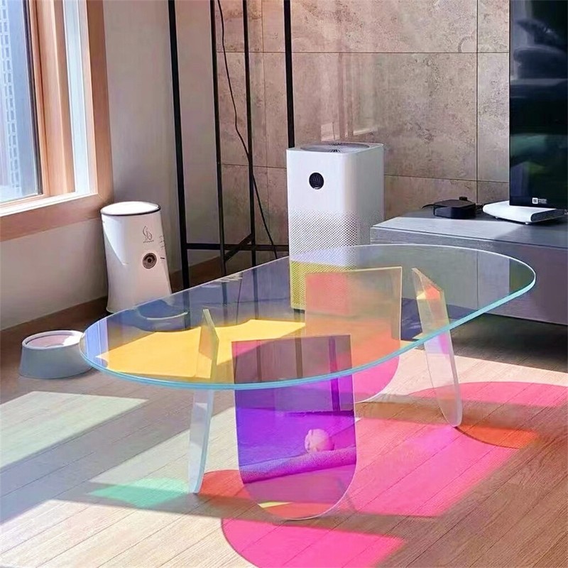 Gorgeous Iridescent Acrylic Side Table Cool Rainbow Coffee Table Home Art Decor gallery
