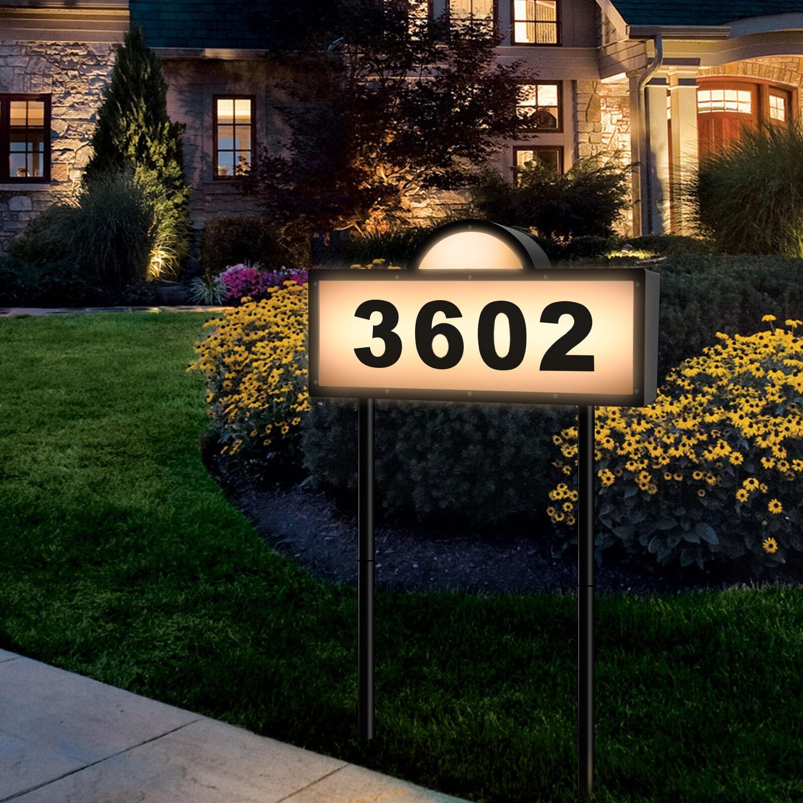 Solar Address Sign Warm/Cold White IP65 Waterproof LED Wall or Ground Mount gallery