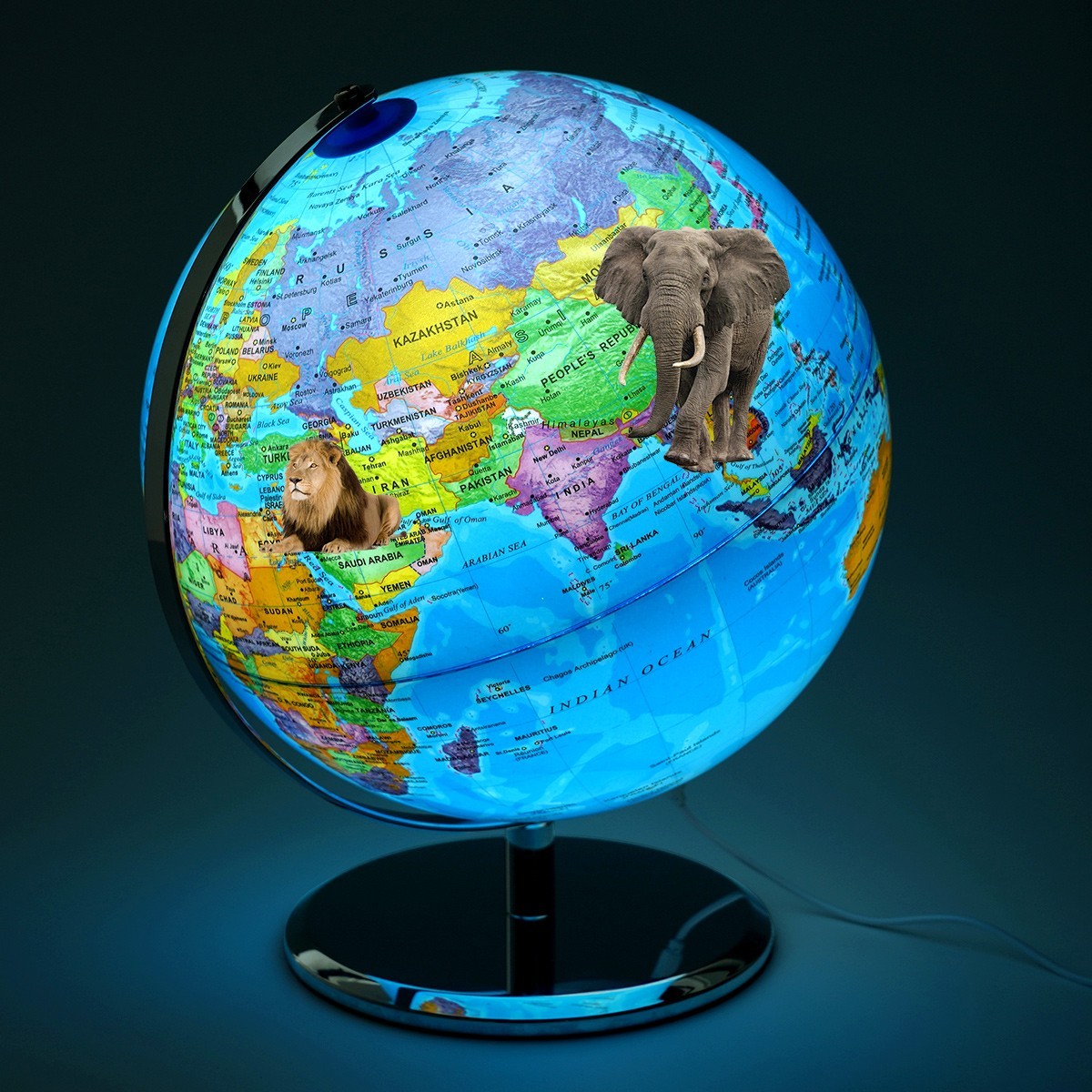 Large 3D World Globe Earth Ocean Rotating World Map Geography w/ Stand Desktop gallery