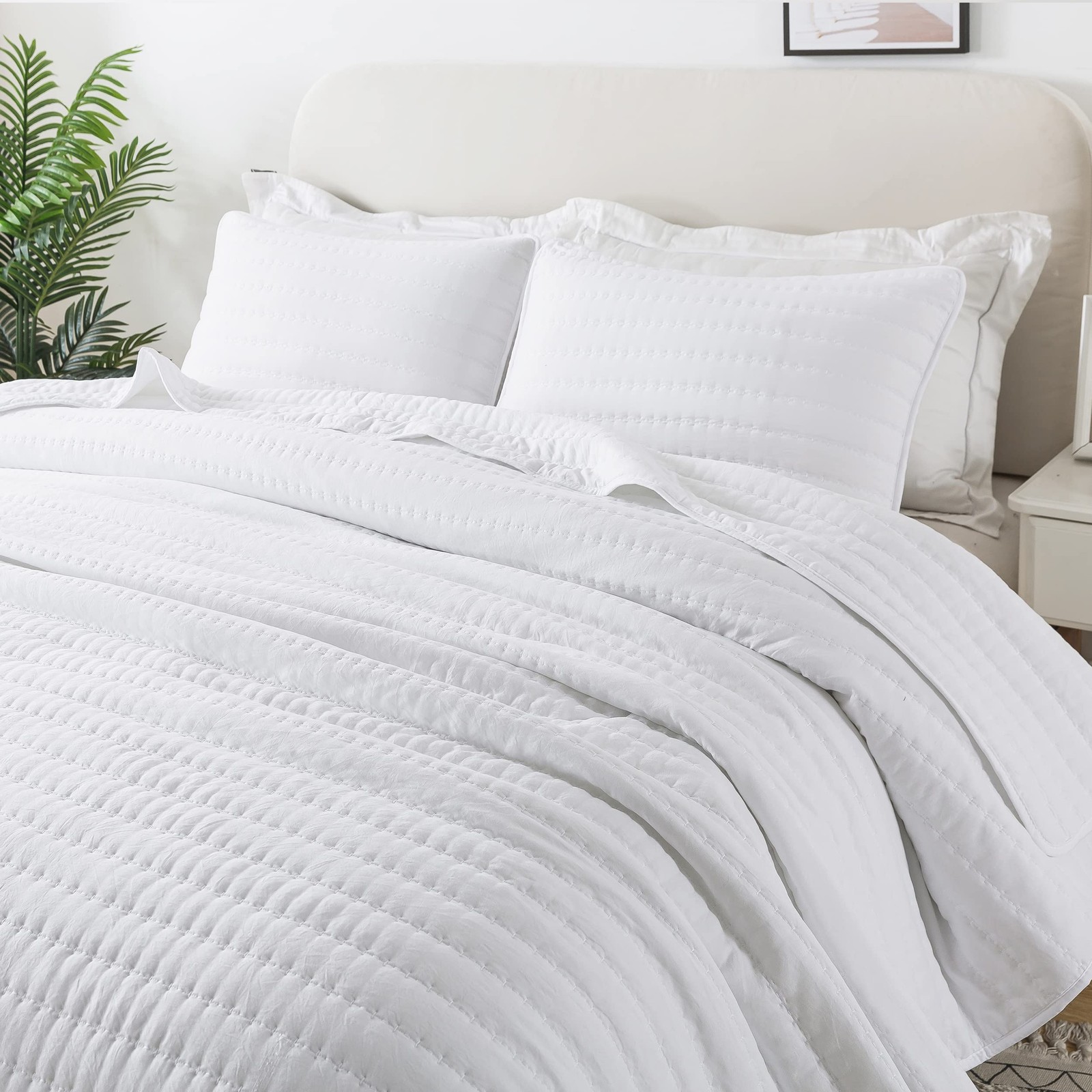 Oversized California Cal King Size Quilt Bedding Sets with Pillow Shams, Whit... gallery