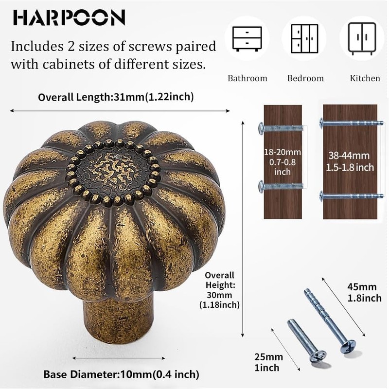 Harpoon 10 Pack Cabinet Knobs Vintage Round Knob Kitchen Bar Cabinet Hardware gallery