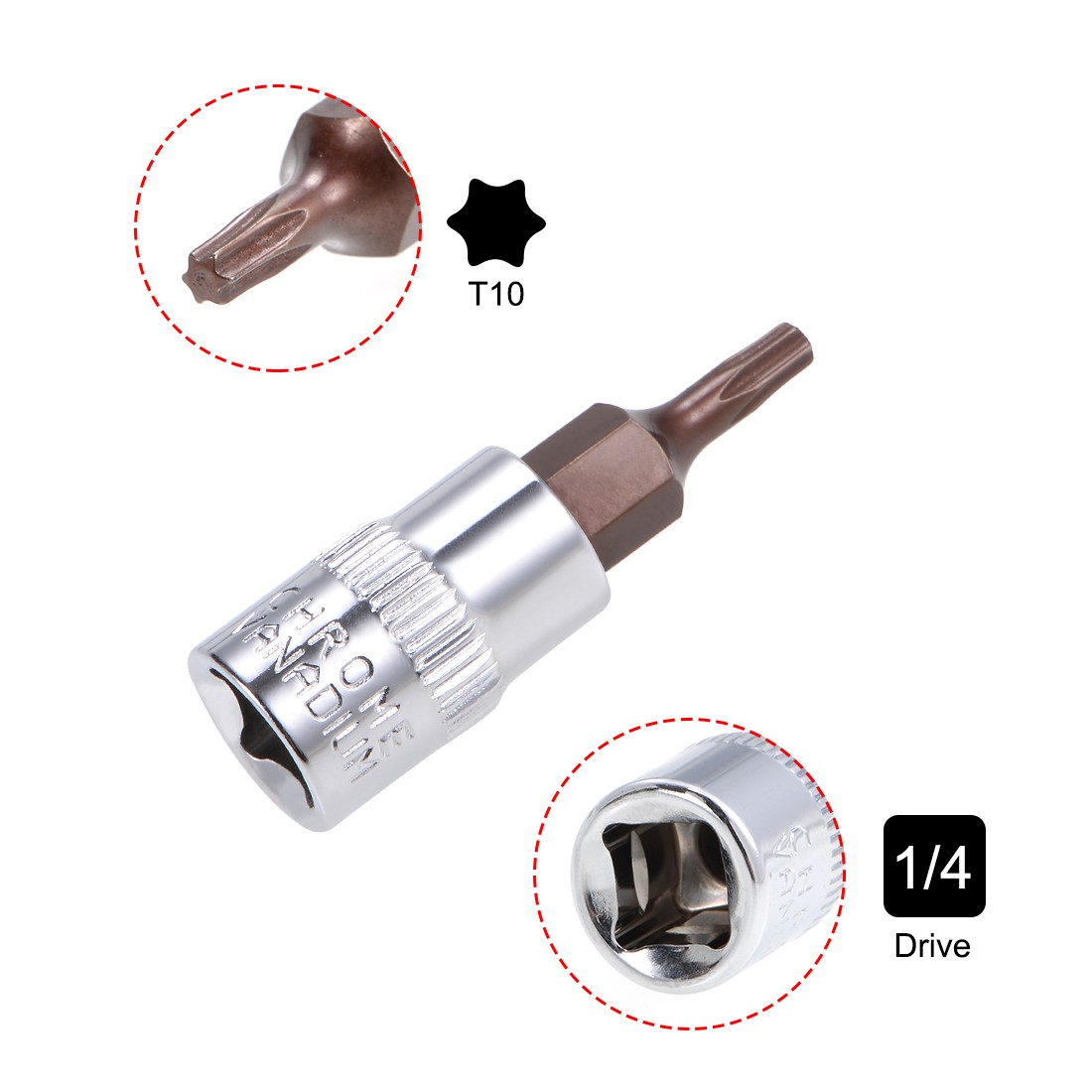 5pcs 1/4" Drive x T10 Torx Bit Socket S2 Steel Bits CR-V Sockets 38mm Length gallery