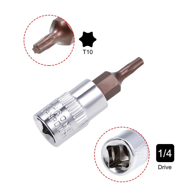 5pcs 1/4" Drive x T10 Torx Bit Socket S2 Steel Bits CR-V Sockets 38mm Length gallery