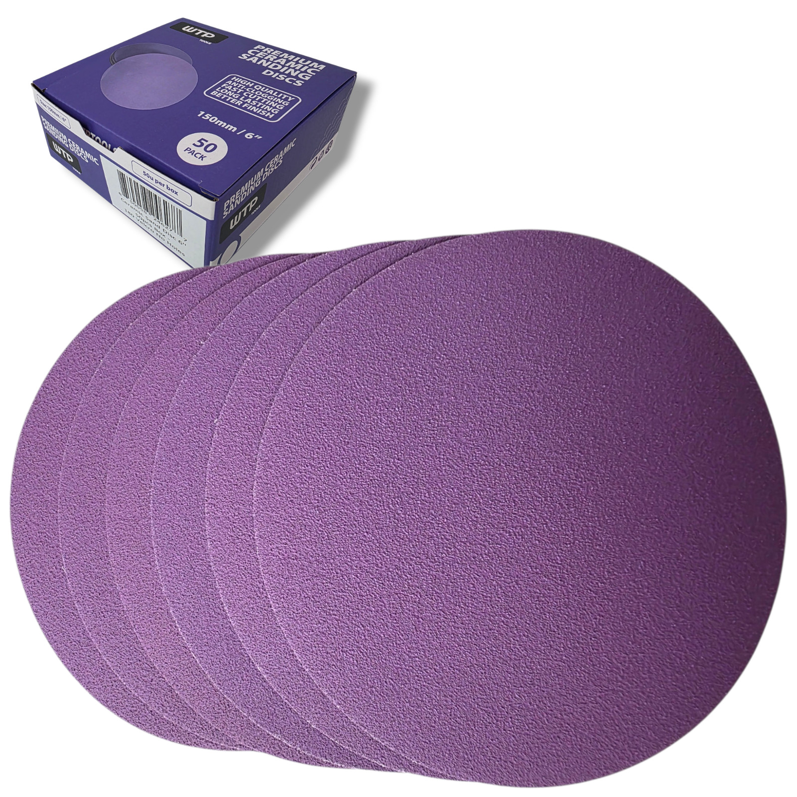 6 Inch Ceramic Hook & Loop Sandpaper Discs, No Holes, 50pcs Box, P40 to P800 gallery