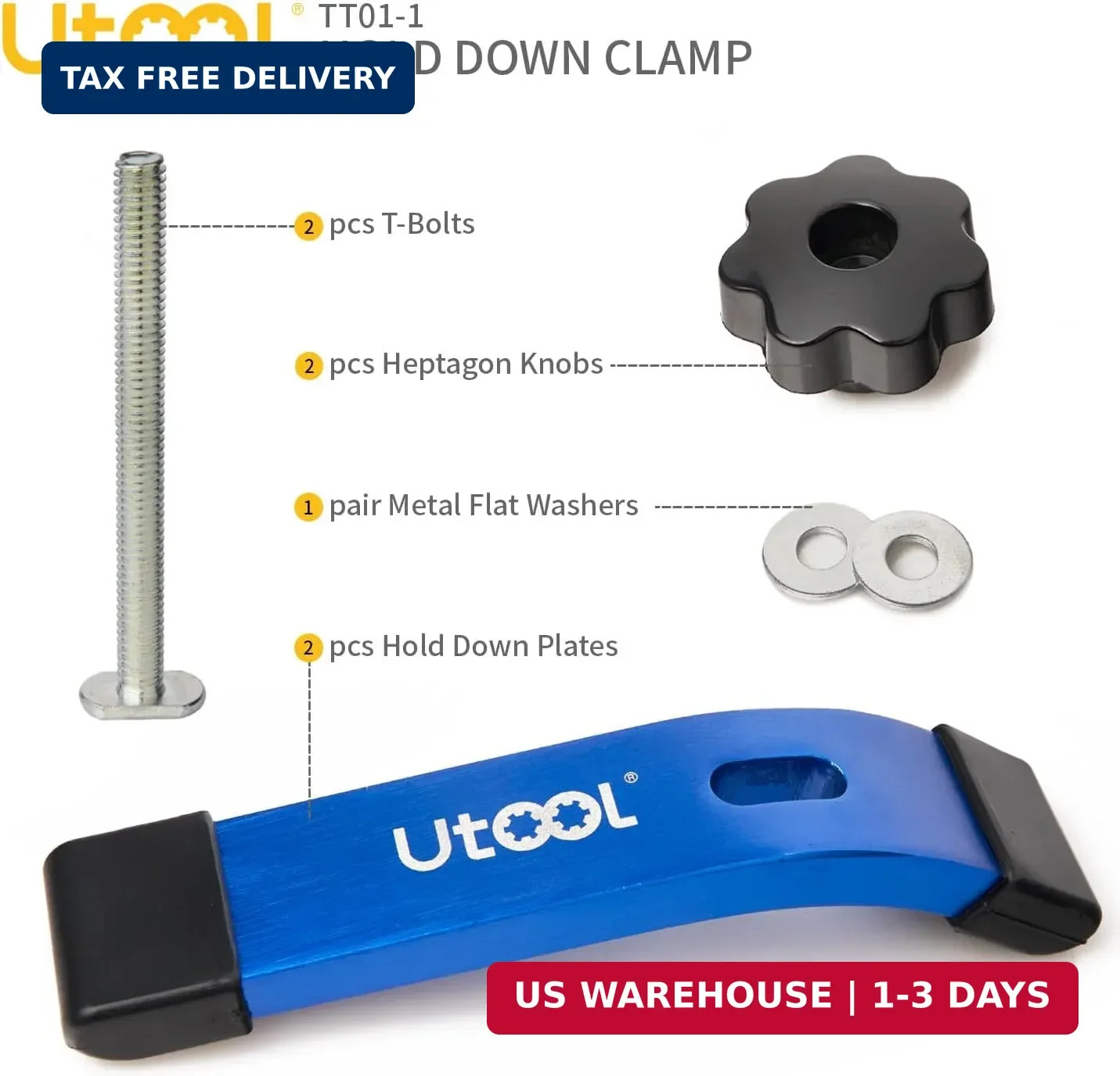 UTOOL 2 Pack T-Track Hold Down Clamps Kit with 3-1/2" T-Bolts, 6-1/3" L x 1-1/5" gallery