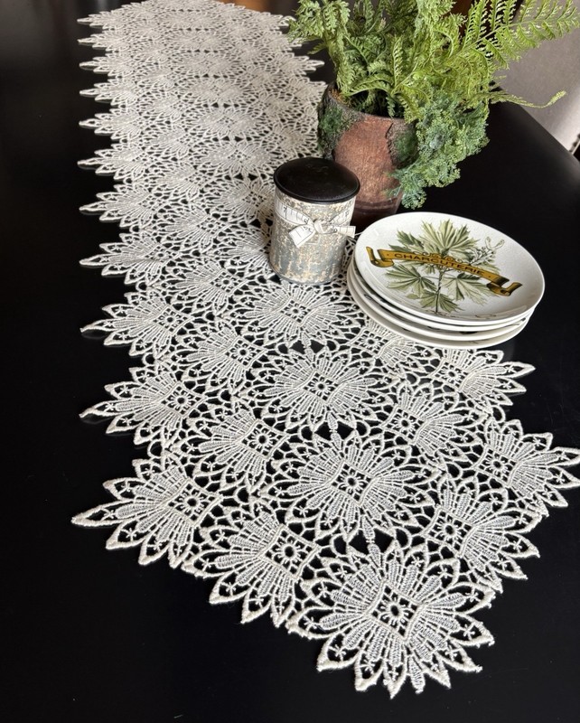 Table Runner - French Macrame/Burnout Lace - Ecru - 16” x 54” gallery