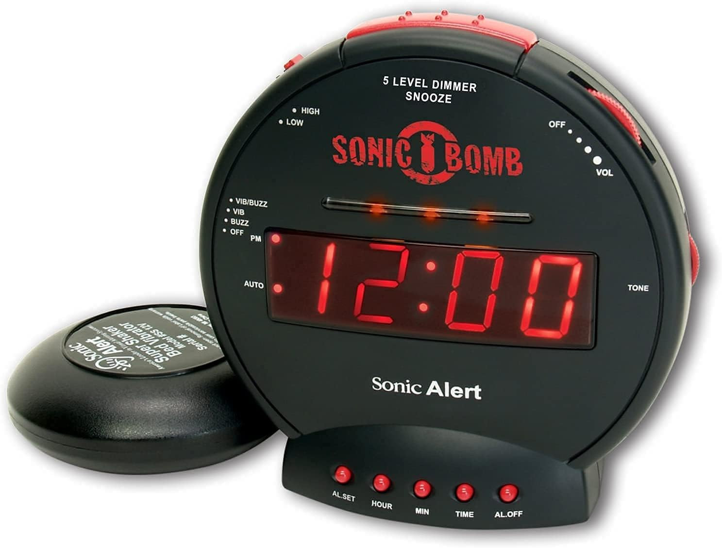 Sonic Bomb Dual Extra Loud Alarm Clock with Bed Shaker, Black | Sonic Alert Vibr gallery