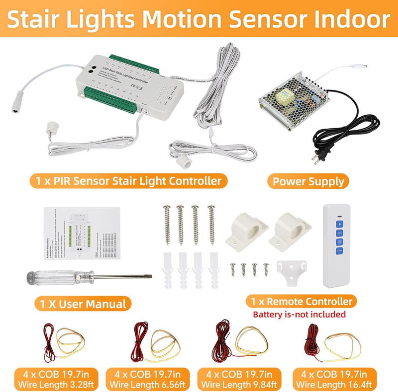 Wired Indoor Motion Sensor Stair Light with 20'' Cuttable LED Strip, 9 Modes gallery