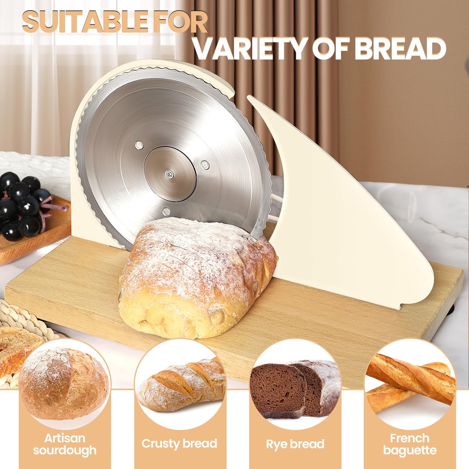 Manual Bread Slicer Adjustable Thickness, Hand Crank Bread Slicer for Homemad gallery