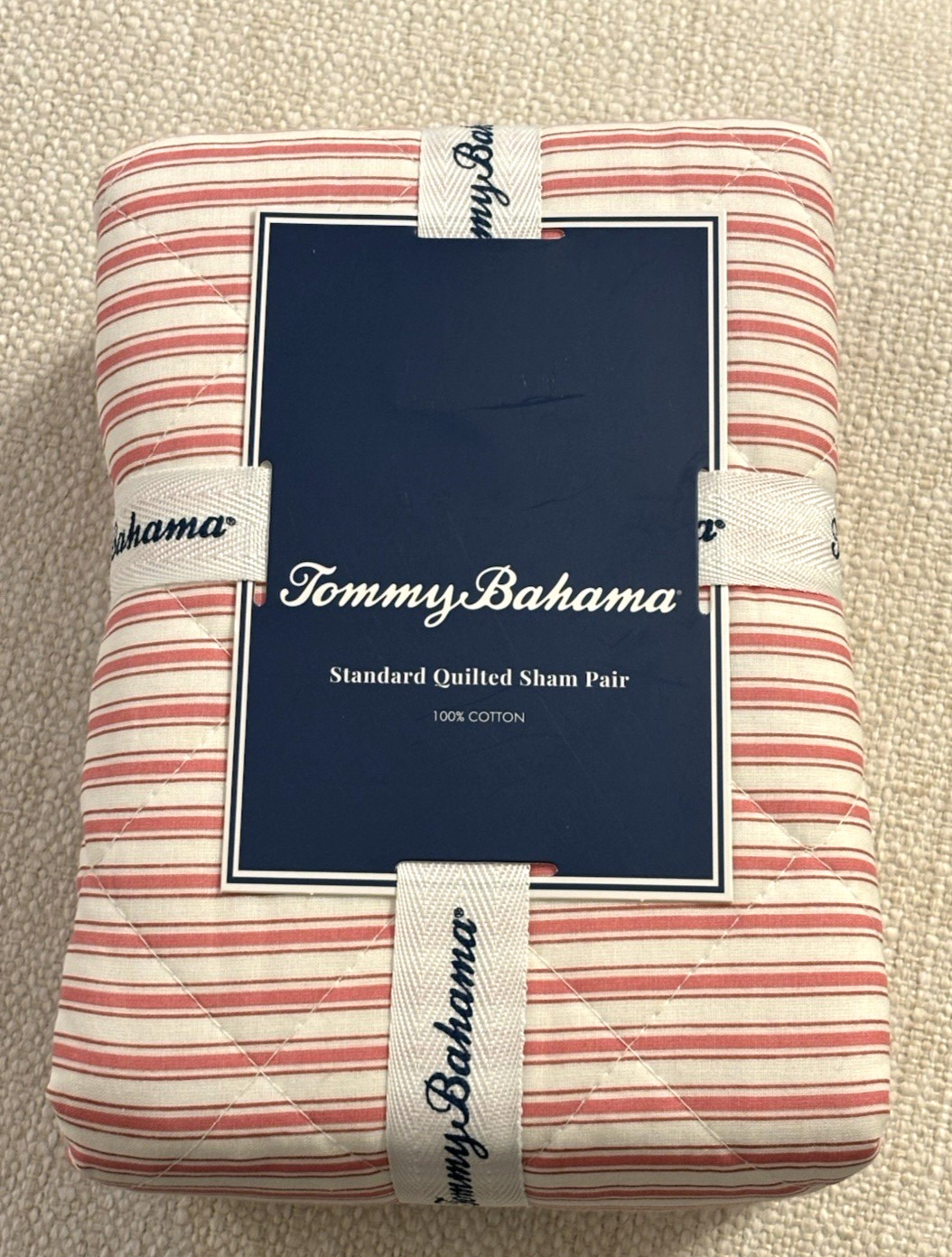 Tommy Bahama STANDARD Quilted Sham 2 PC Set MAKENA STRIPE RED Pink Cotton NEW gallery