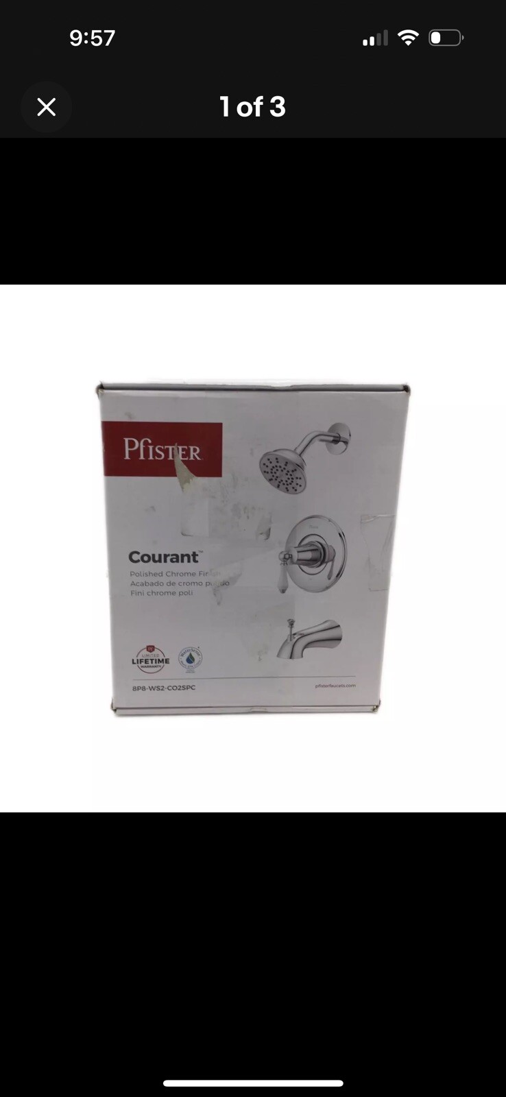 Pfister 8P8-WS2-CO2SPC Courant Single-Handle Tub & Shower Faucet Polished Chrome gallery