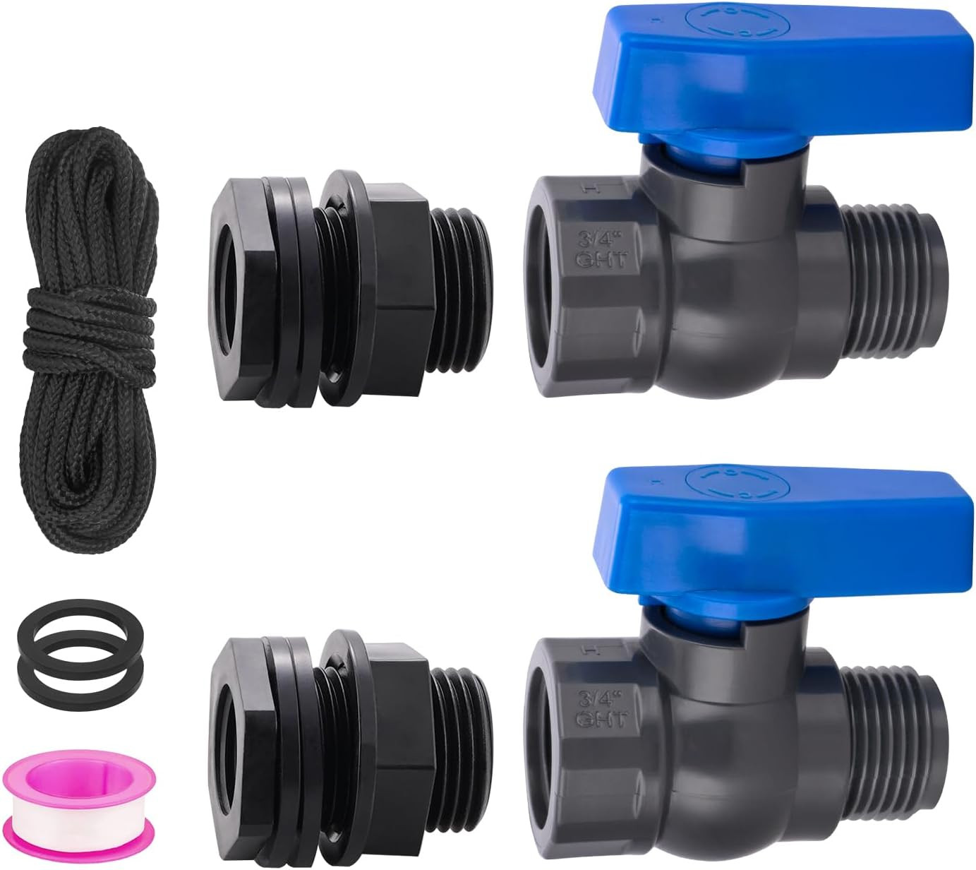 PVC Rain Barrel Spigot Kit 2 Pack 3/4" GHT Garden Hose Shut off Valve with Bulkh gallery