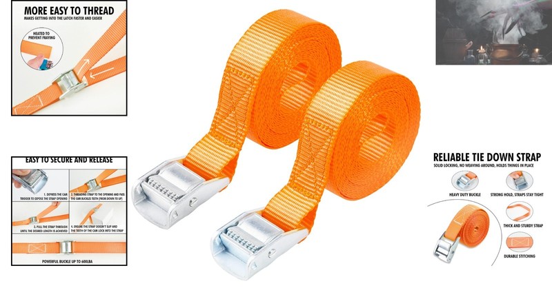 Secure 600lbs Lashing Straps - 12ft Long, 2-Pack, Corrosion-Resistant Orange gallery
