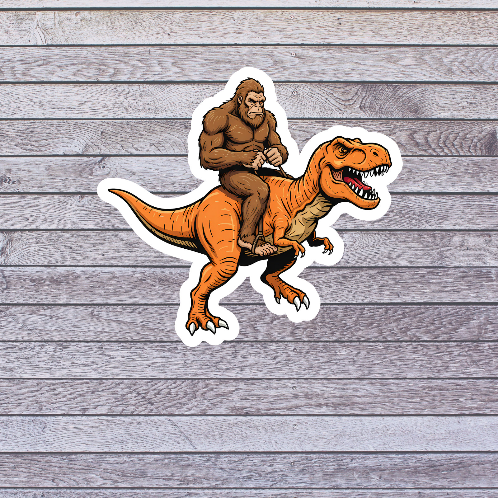 Bigfoot Dinosaur Sticker Vinyl Decal Funny Sasquatch Riding T Rex Humor gallery