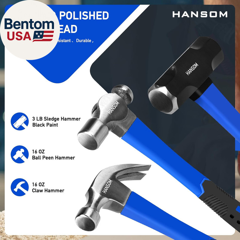 5-Pack Hammer Set,Rubber Mallet 32Oz, Double-Faced Mallet 22Oz,16Oz Claw Hammer, gallery