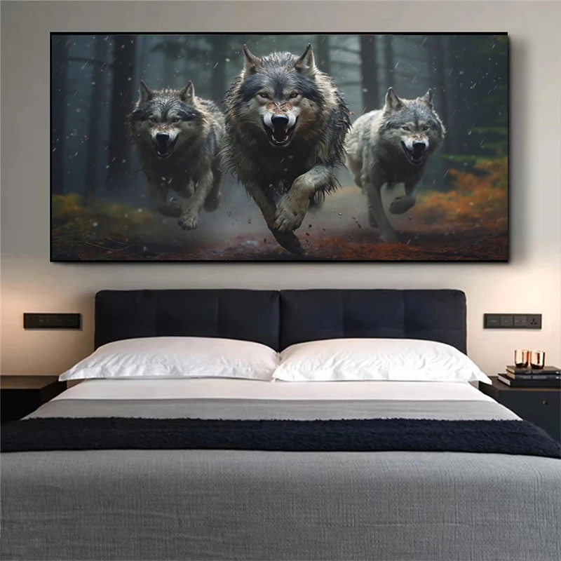 Three Wolf Running Howl Wildlife Canvas Paintings Prints Wall Art Picture gallery