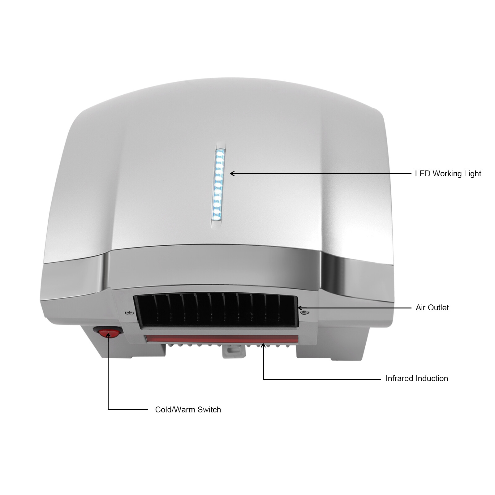 1800W Automatic Electric Hand Dryer Commercial and Household Use Silver US gallery