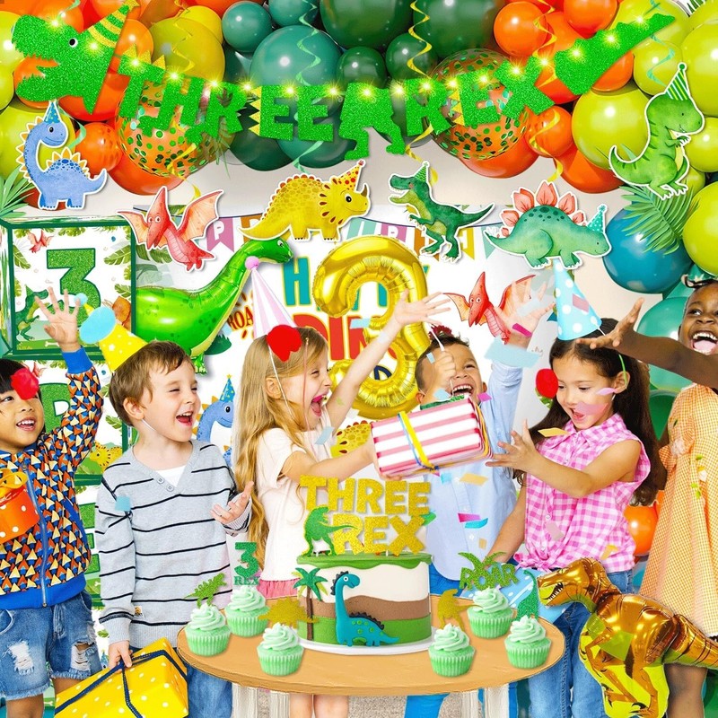 147pcs Three Rex Birthday Decorations,Dinosaur Party Decorations for 3 Years Old gallery