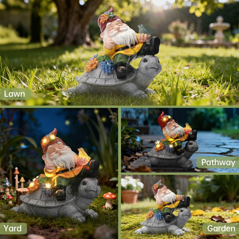 Solar-Powered Garden Gnomes: Turtle & Flower Statues for Outdoor Decor 🌞🏡✨ gallery