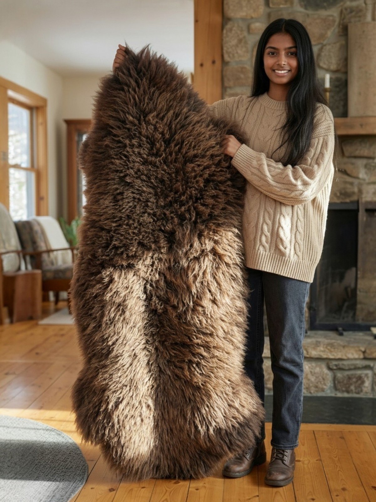 Brown Sheepskin Rug Large Lofty Natural Genuine Pelt Throw gallery