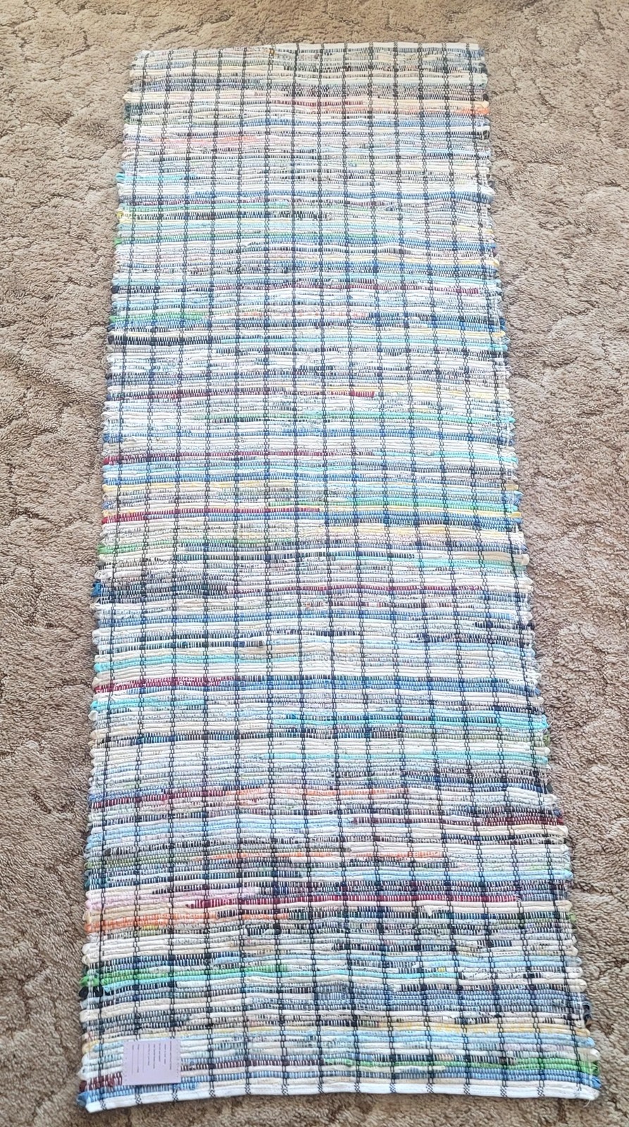 New Hand Woven Loomed Multi Colored Rag Rug 6 foot x 27" Farmhouse Cottage Core gallery