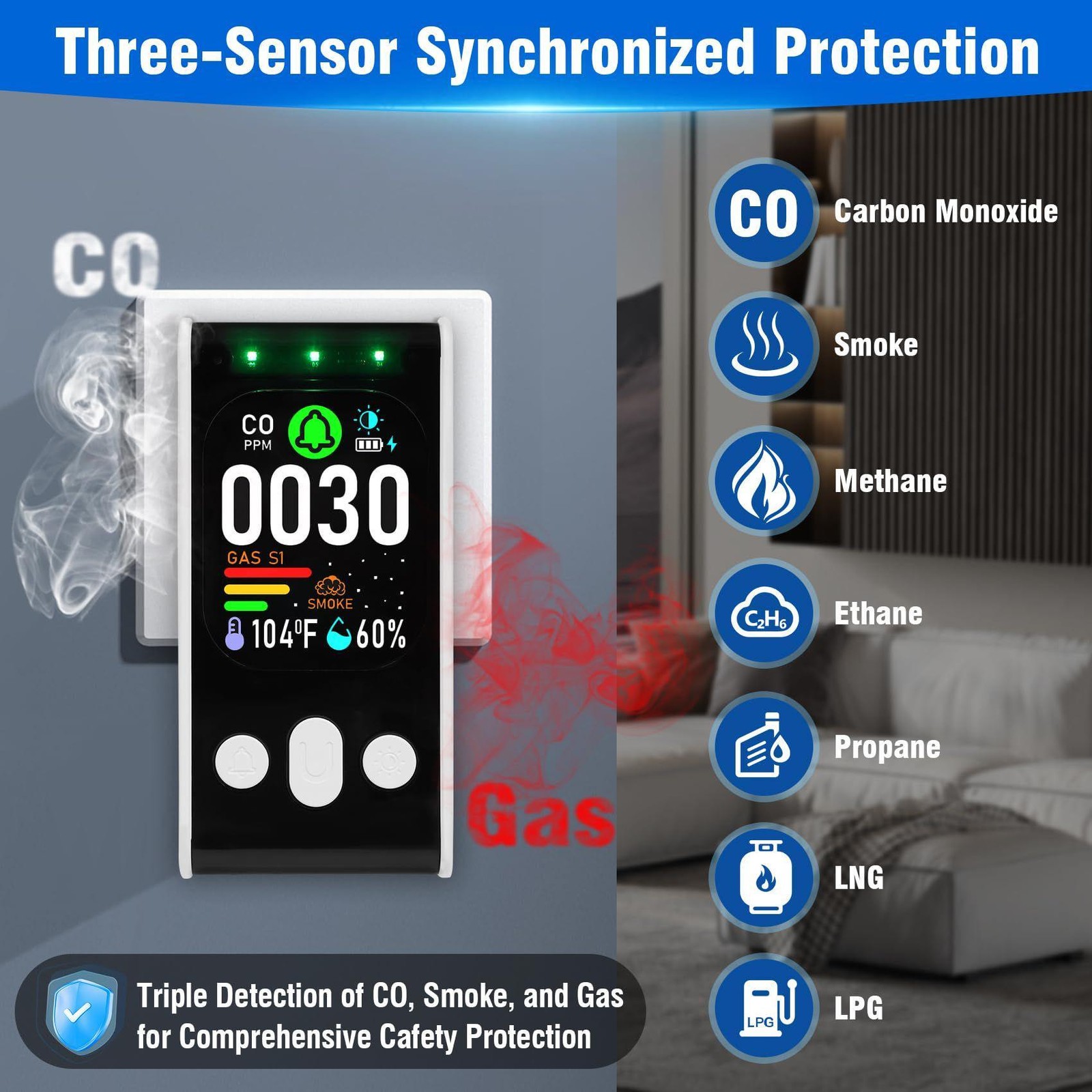 5IN1 Upgraded Carbon Monoxide Detectors Plug-in Natural Gas Detector Smoke US gallery