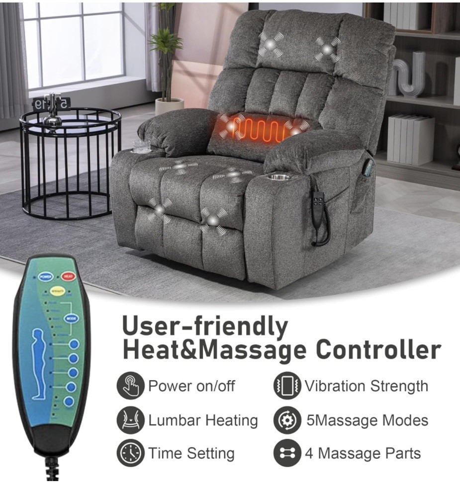 Oversized Lay Flat Massage Heat Power Lift Recliner Chair for Elderly Dual Motor gallery