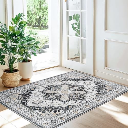 Washable Area Rug 2x3, Small Entryway Rug Non-Slip 2' x 3' (Rectangular) Black gallery