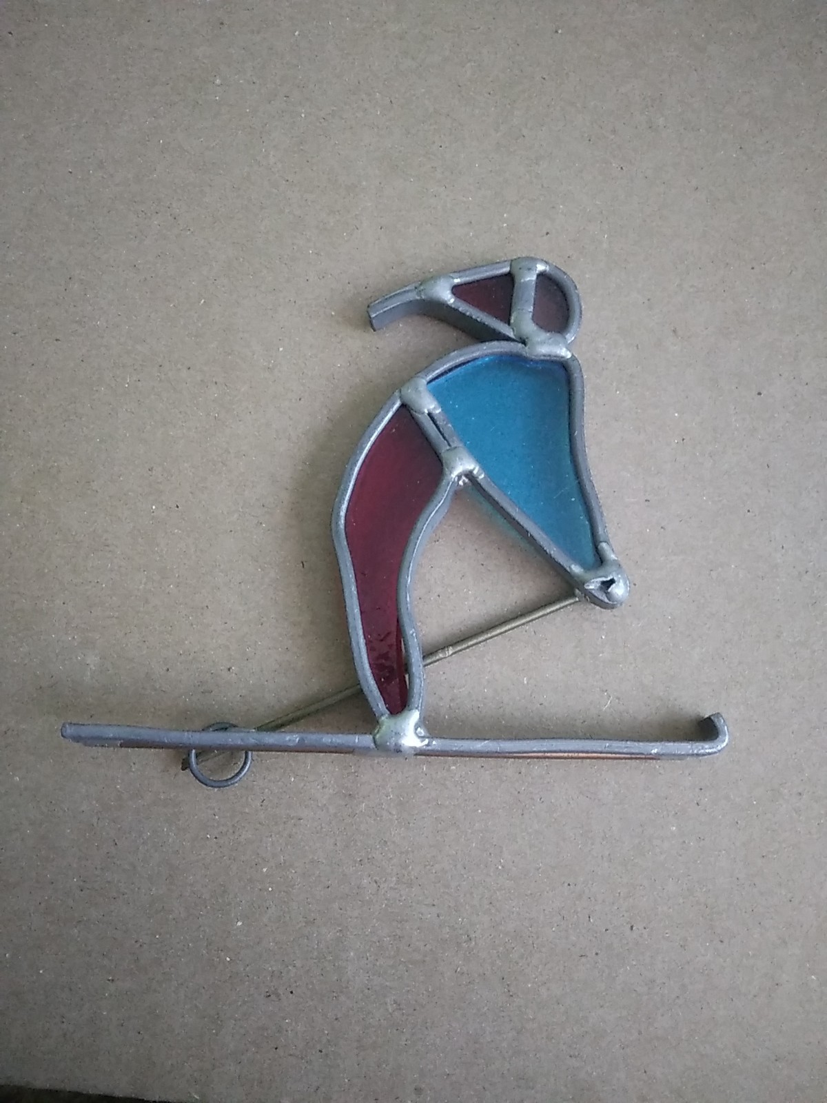 Handmade Skier Sking Red Blue Stained Glass Suncatcher 2.75" X 3.5" Sill Sitter gallery