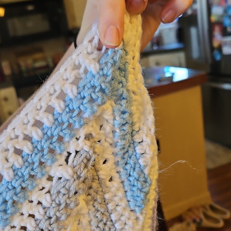 Handmade Crochet Chevron Sofa Throw Blanket Large White Blue Purple Gray gallery