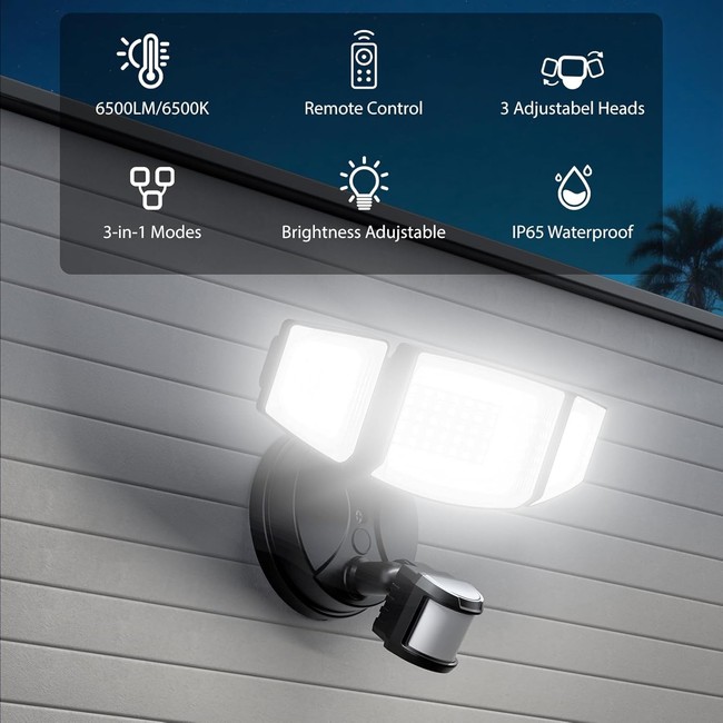 65W LED Motion Sensor Security Light 6500LM Outdoor IP65 6500K Daylight gallery