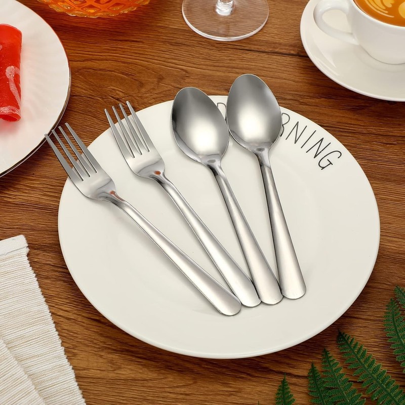 100Pcs Forks and Spoons Silverware Set Bulk Stainless Steel Flatware Cutlery Set gallery