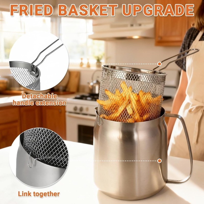 Efficient Oil Filter Pot Stainless Steel Multifunctional Fryer 3.7 Quarts gallery