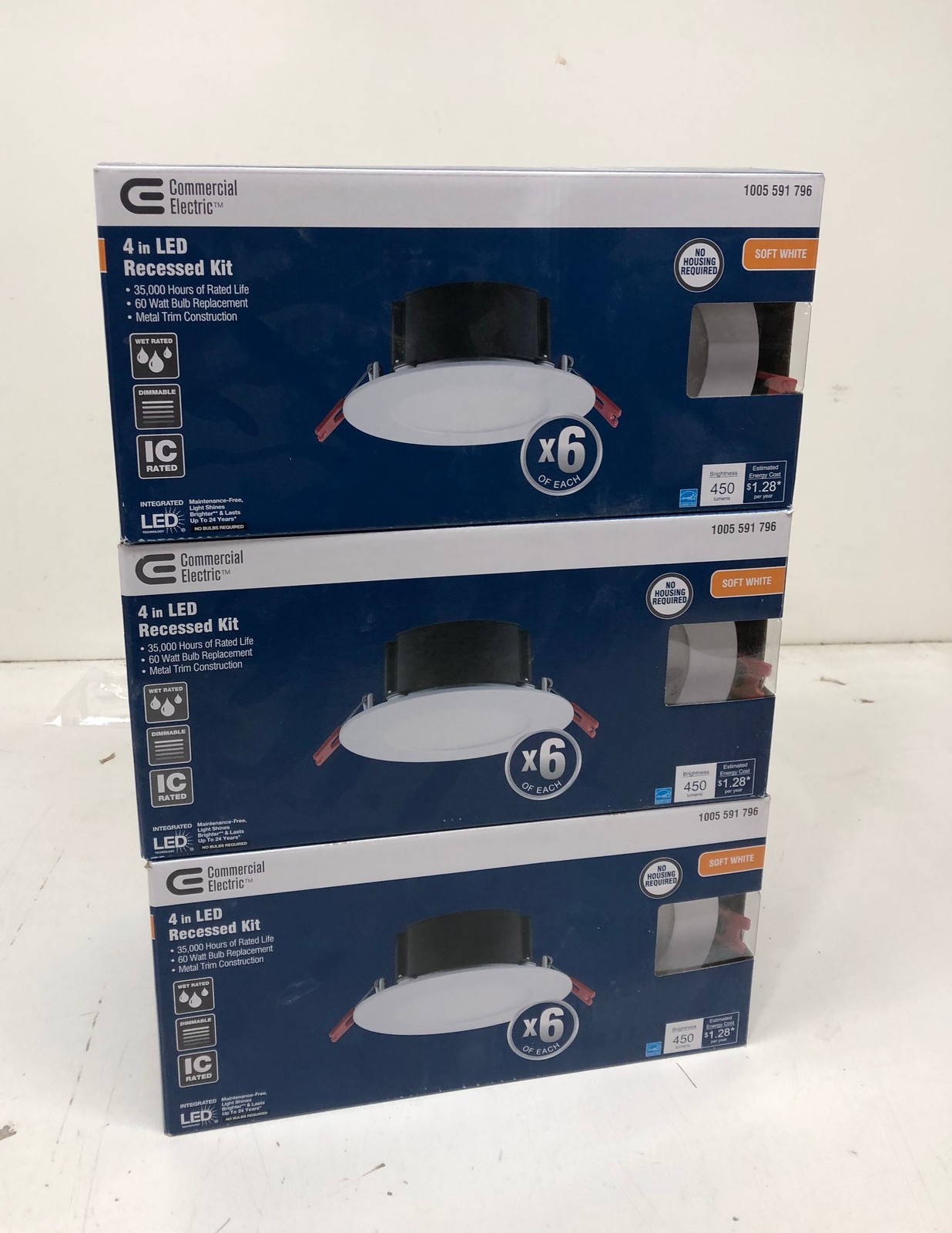Commercial Electric 4 in. White Flush Round LED Recessed Lighting Kit (18-Pack) gallery