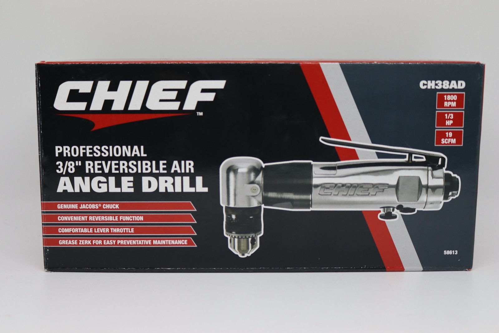 Chief Professional 3/8" Reversible Air Angle Drill with Lever Throttle - #58613 gallery