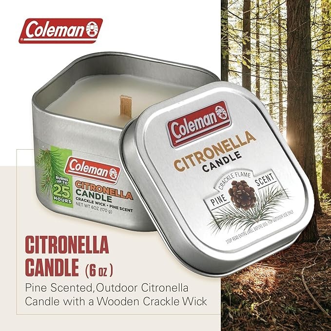 Coleman Pine Scent Citronella Candle with Wooden Crackle Wick - 6 oz gallery