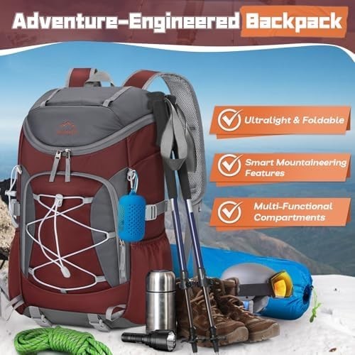 Hiking Backpack, 40L Lightweight Camping Backpack with Rain Cover, 3