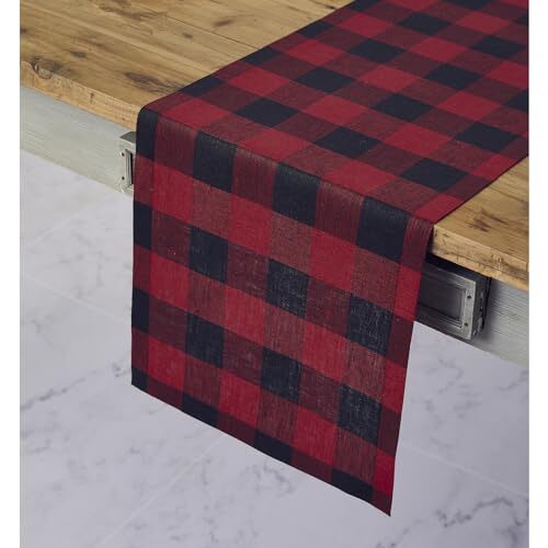 Linen Check Table Runner 48 inch – 100% Pure Linen 14 x 48 Inch Red & Black gallery