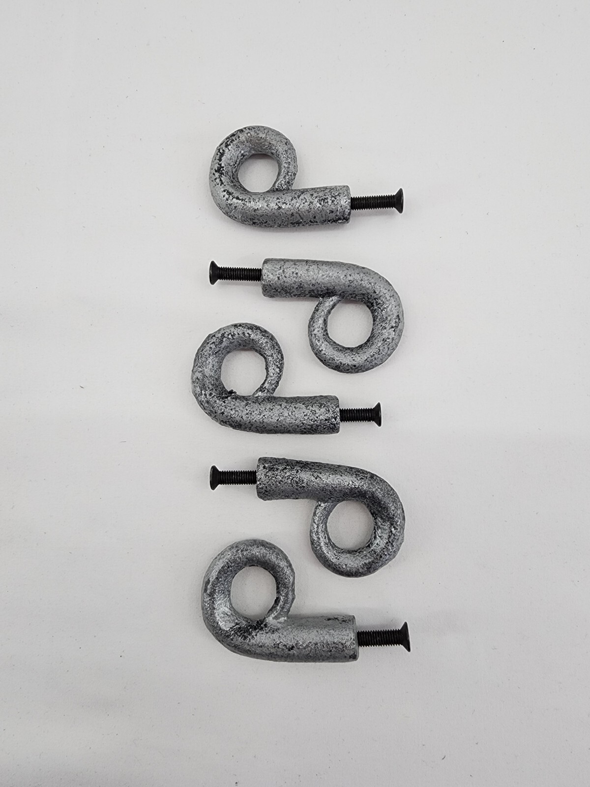 Distressed Rustic Grey & Black Curled Loop Drawer Pull Set Of 5 gallery