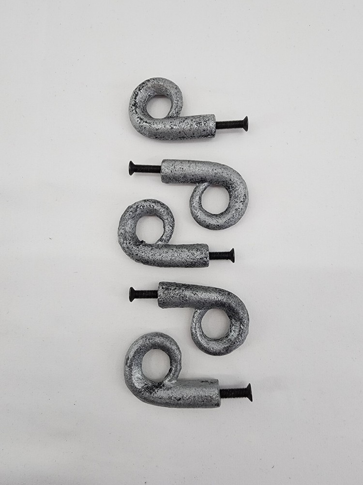 Distressed Rustic Grey & Black Curled Loop Drawer Pull Set Of 5