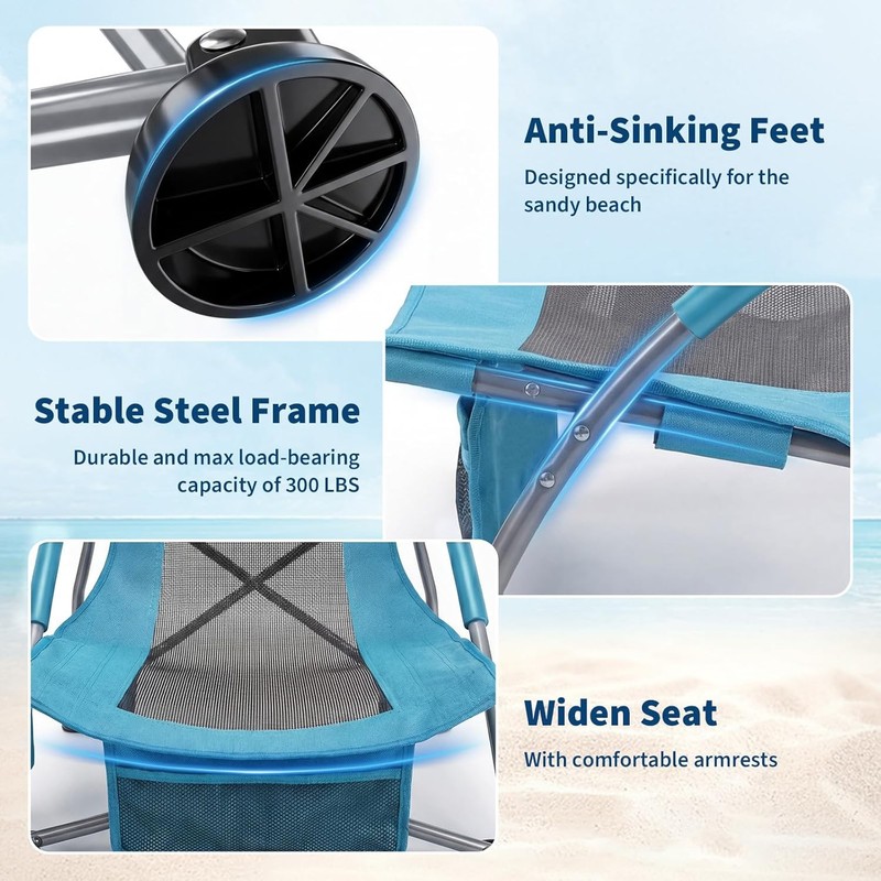 Low Beach Chair 2 Pack, Folding Portable Beach Chairs , Lightweight Seat Chair gallery