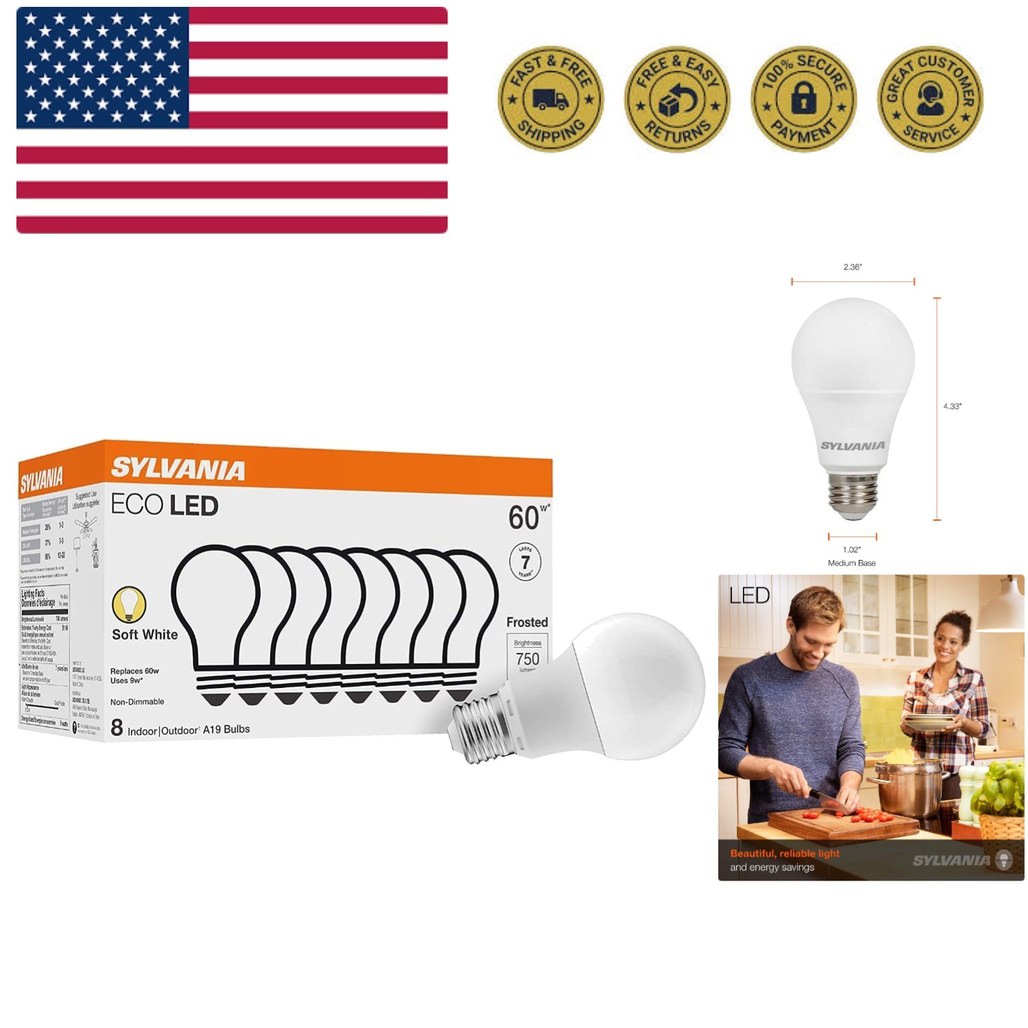 Sylvania ECO LED Light Bulb, A19 60W Equivalent, Efficient 9W, 7 , 750 Lumens... gallery
