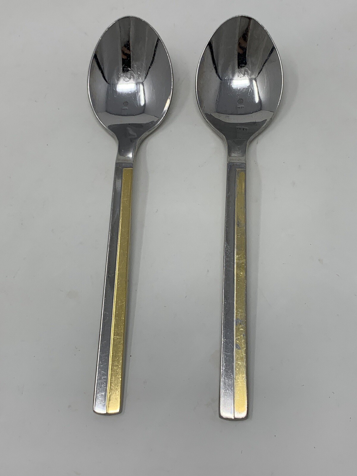 2 Retroneu "Center Stage" Soup Spoons (Glossy Stainless with Gold Accent) 7 3/8" gallery