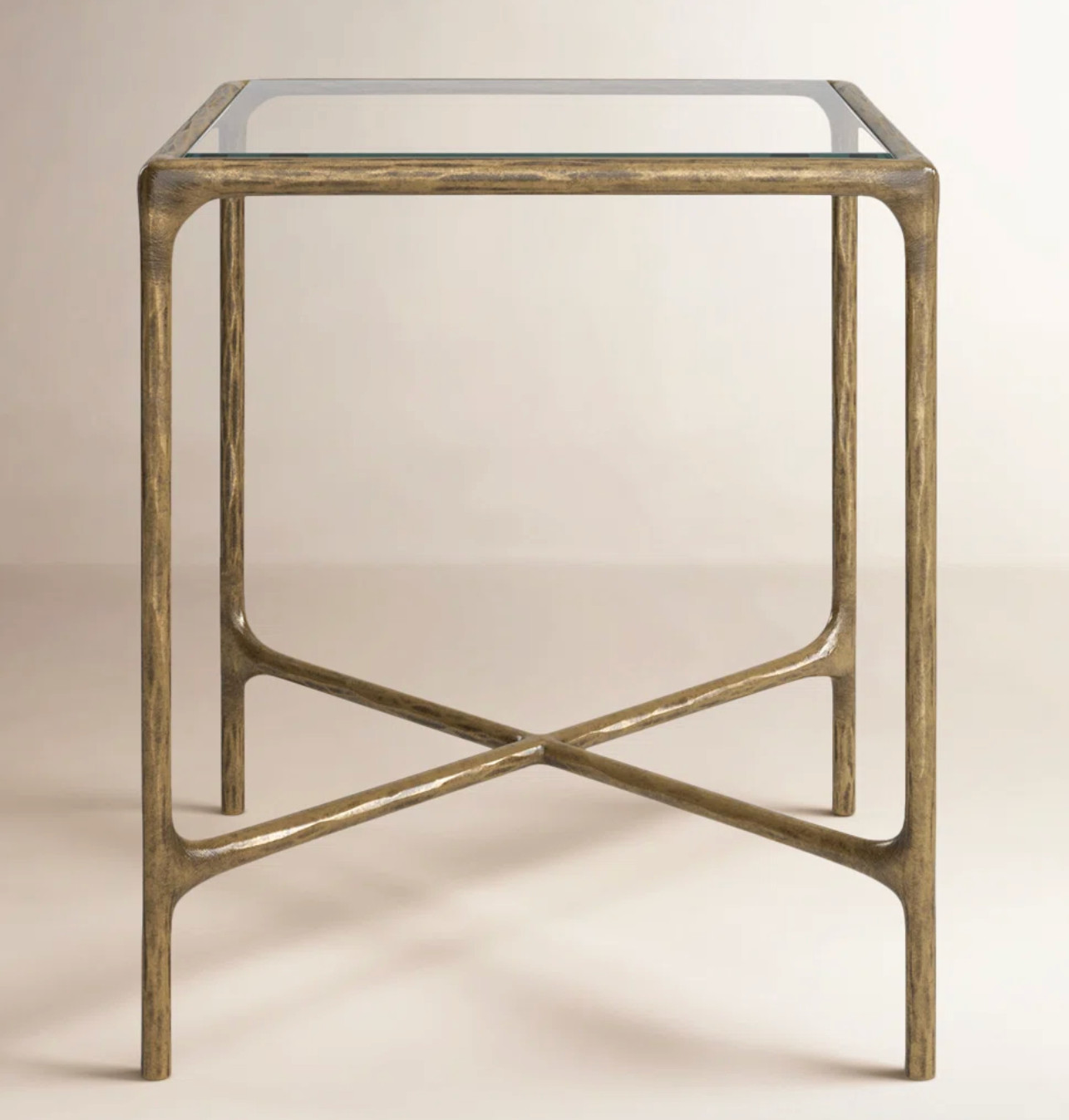 Restoration Forged Iron Hardware Thaddeus Style Square Glass Accent Table gallery
