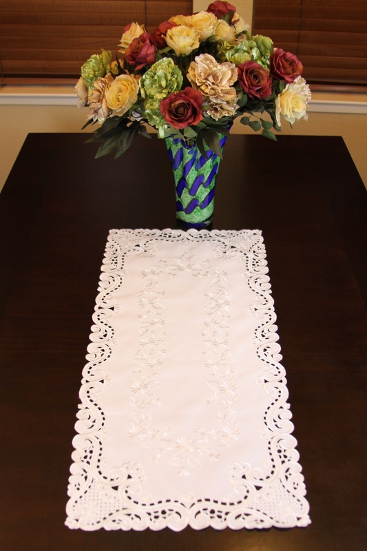 Solid White Beige Embroidered Floral Placemats Table Runner Wedding Bridal Decor gallery