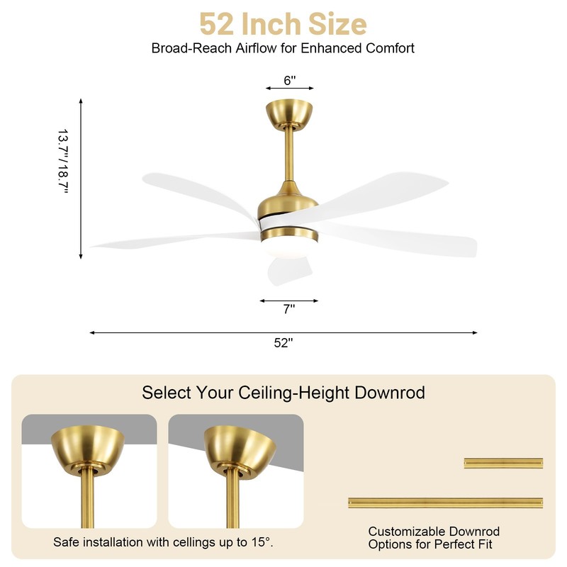 Modern Bedroom Ceiling Fan With Remote 6 Speed,Reversible,Dimmable LED,Quiet DC gallery