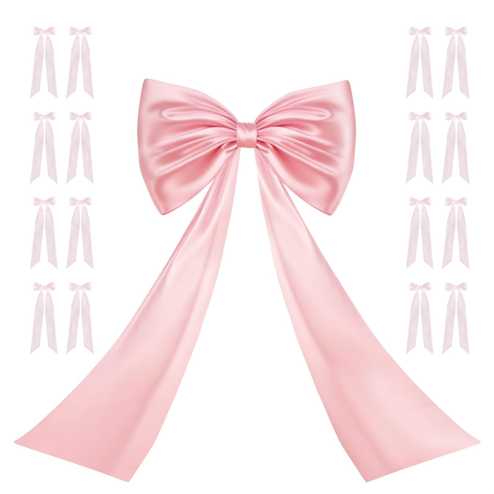 Large Pink Bow for Coquette Room Decor, 16 Pcs 3x13 in+1Pcs 47x24 in Big Sati... gallery
