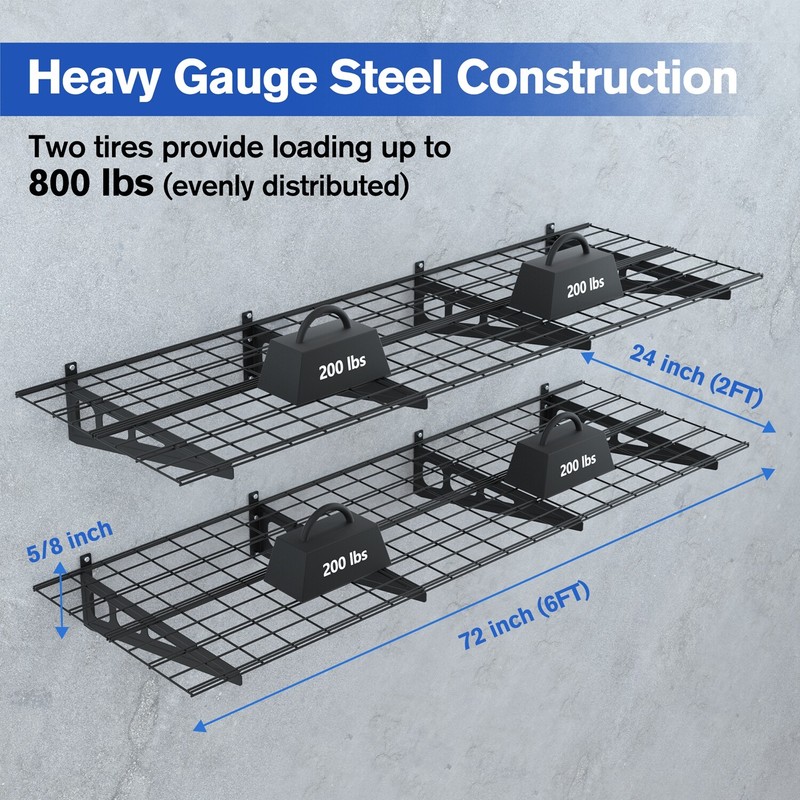 WORKPRO 2PCS 2x6FT Garage Wall Shelving 72"*24" Heavy Duty Wall Mounted Shelving gallery